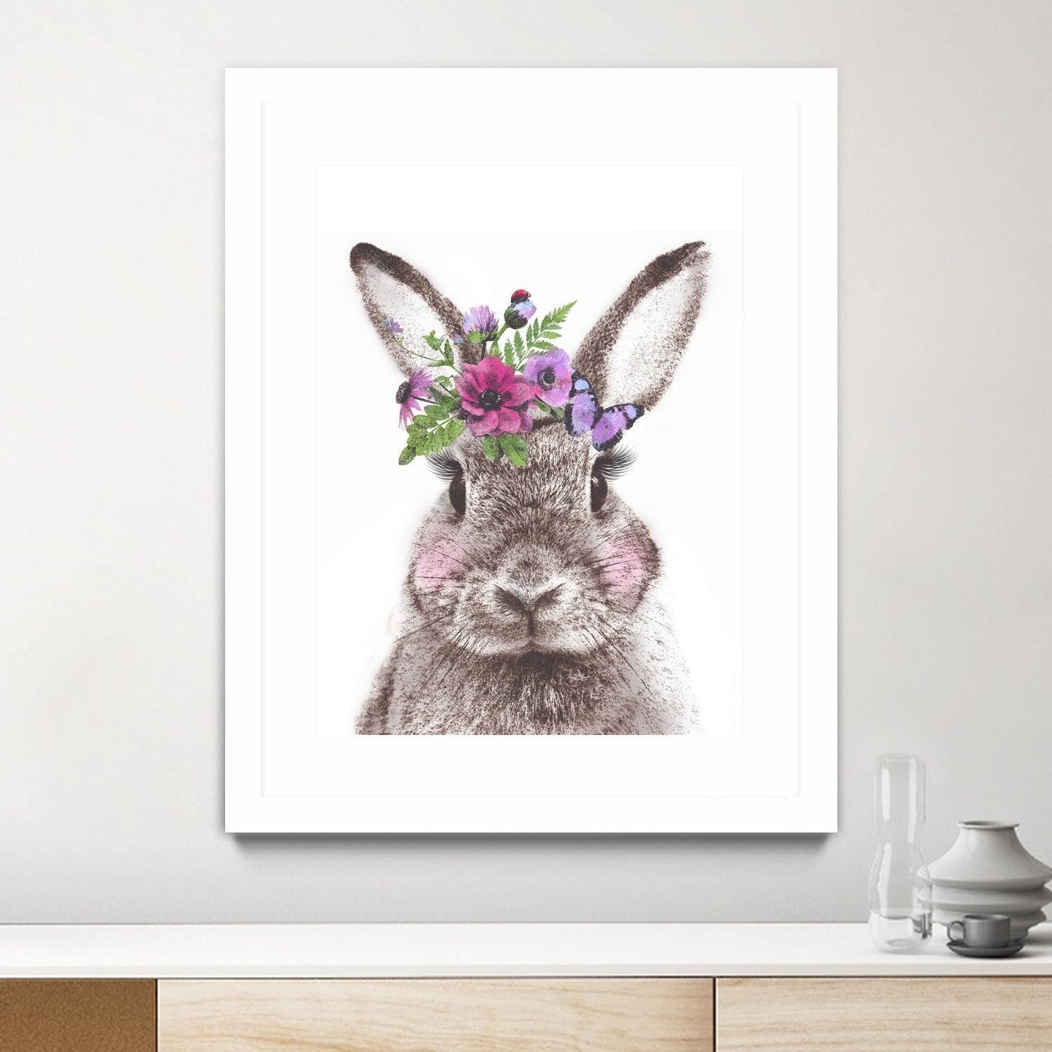 Bunny with flowers by Two Lips on GIANT ART - brown digital drawing