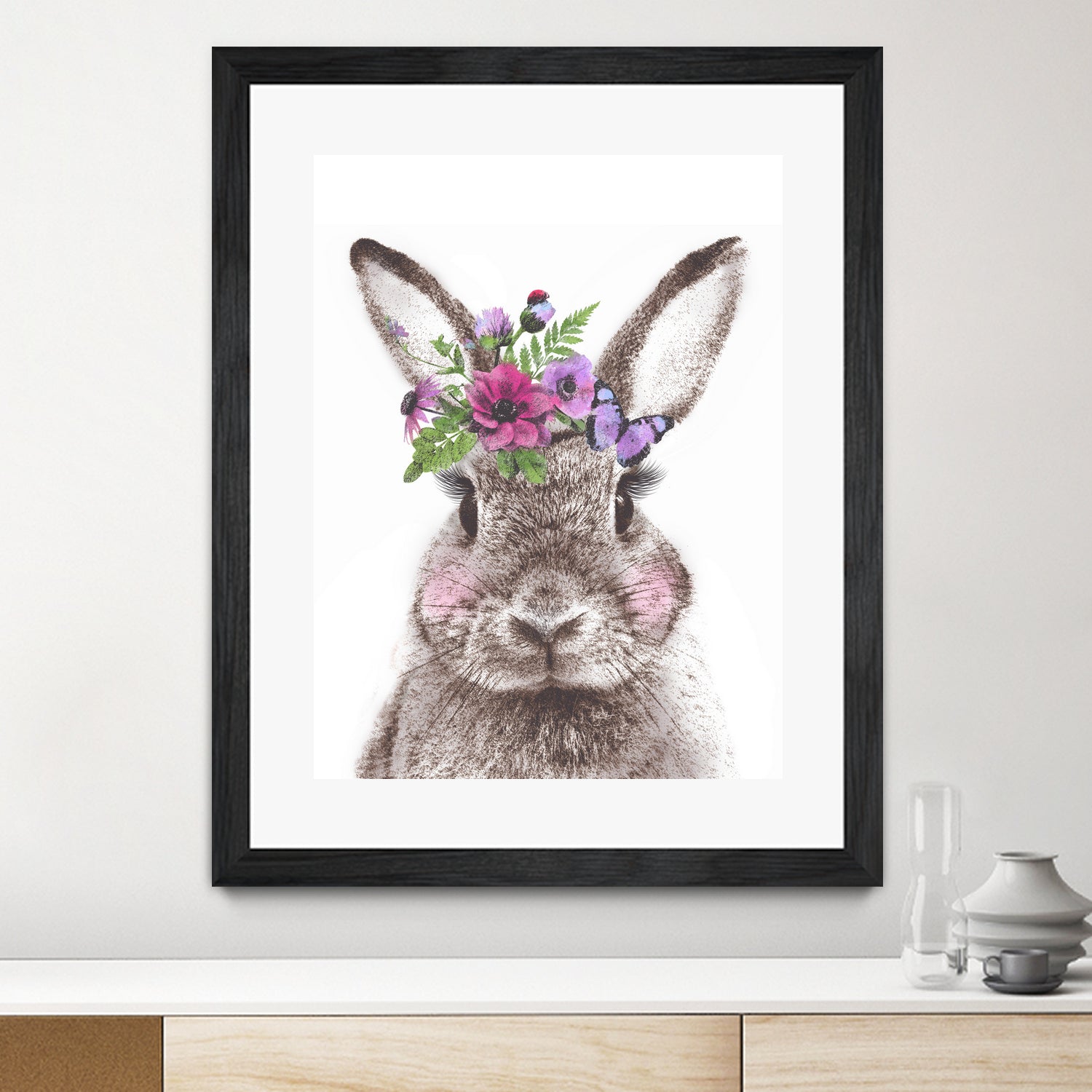 Bunny with flowers by Two Lips on GIANT ART - brown digital drawing