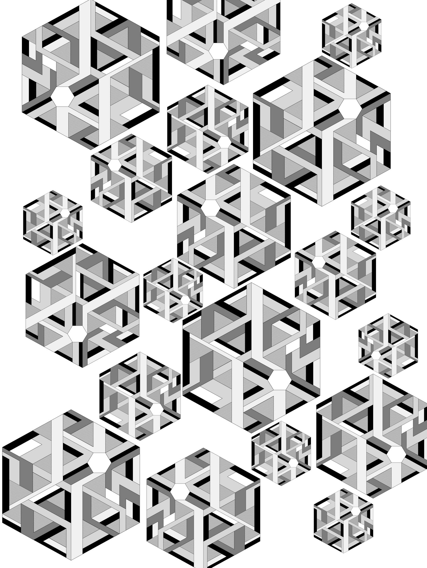 Hexagon by Emi Dimitrova on GIANT ART - white digital drawing