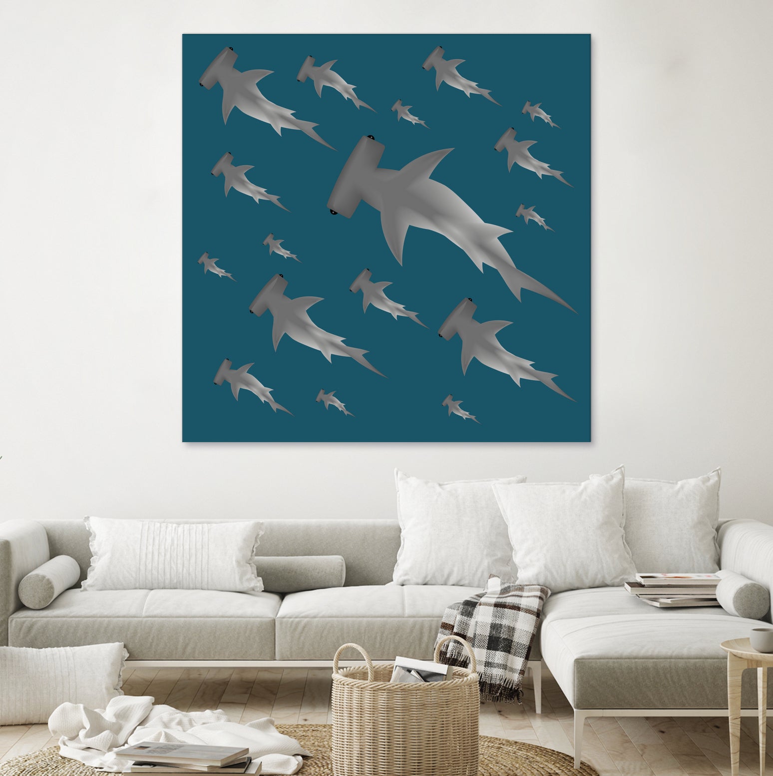 School of hammerhead sharks by Rodrigo Esparza-Salas on GIANT ART - blue digital drawing