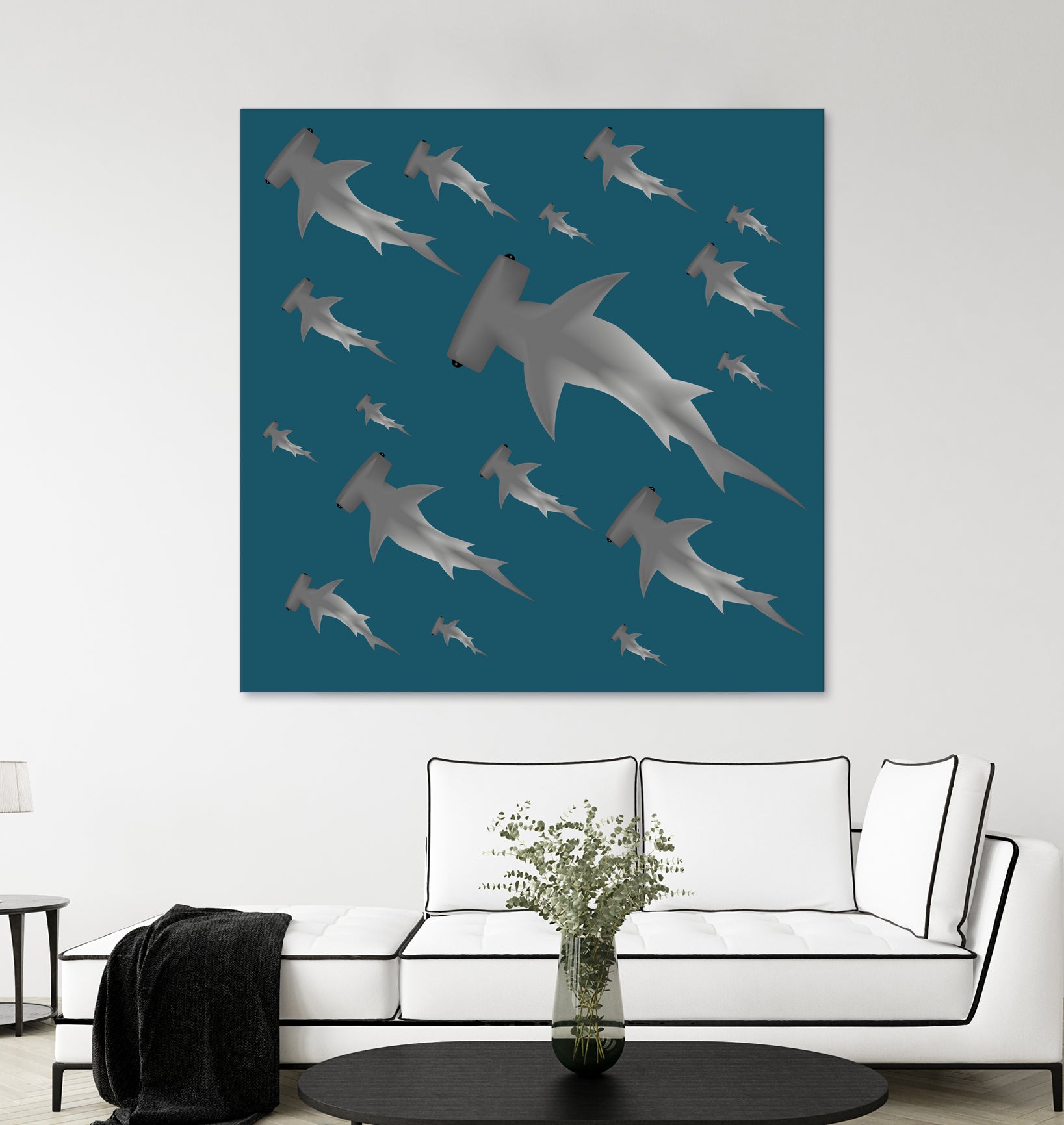 School of hammerhead sharks by Rodrigo Esparza-Salas on GIANT ART - blue digital drawing