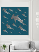 School of hammerhead sharks by Rodrigo Esparza-Salas on GIANT ART - blue digital drawing