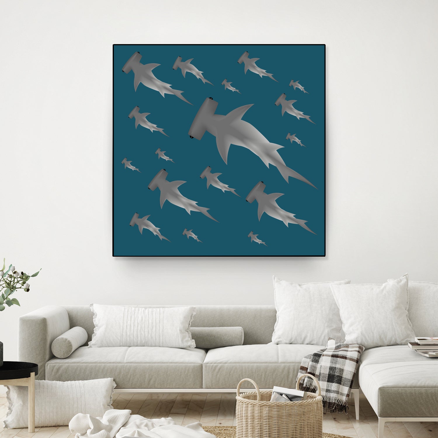 School of hammerhead sharks by Rodrigo Esparza-Salas on GIANT ART - blue digital drawing