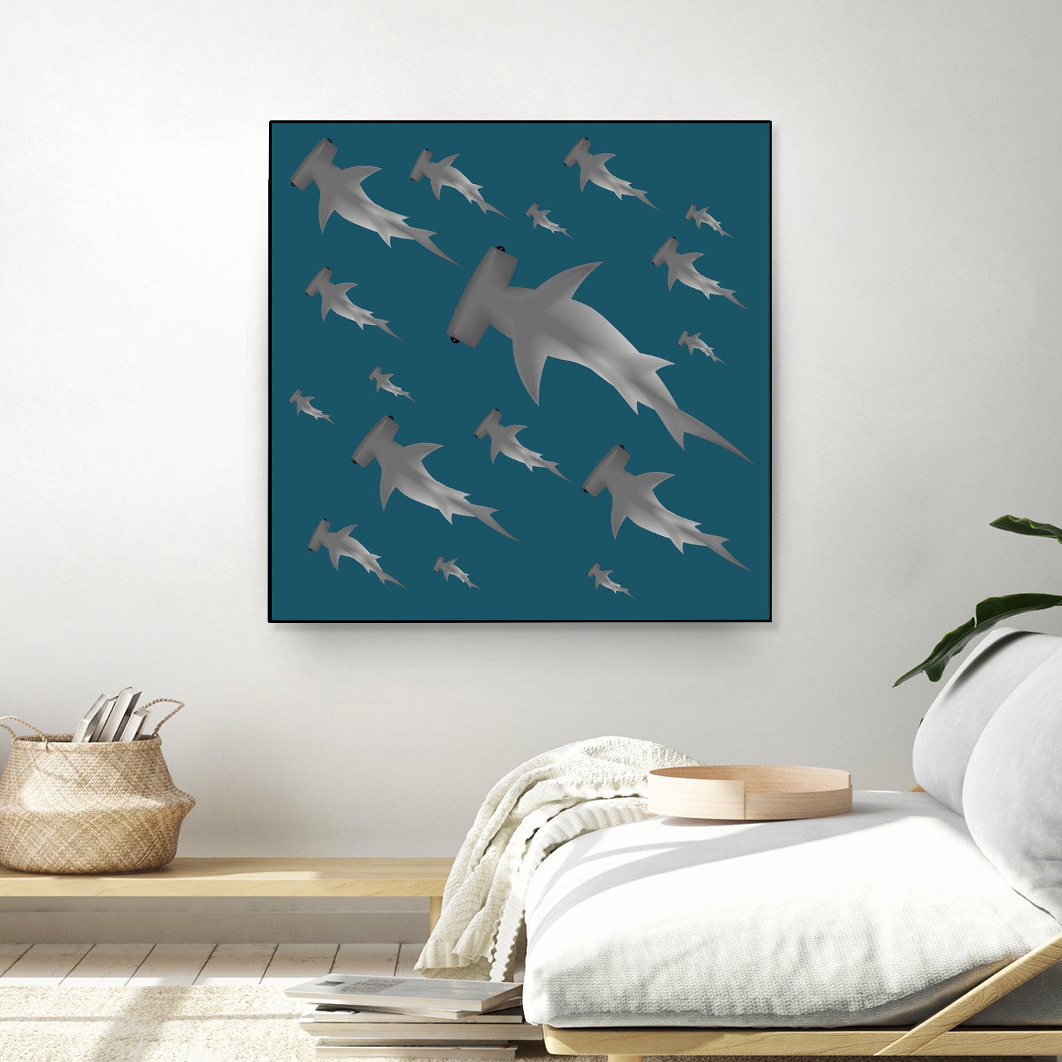 School of hammerhead sharks by Rodrigo Esparza-Salas on GIANT ART - blue digital drawing