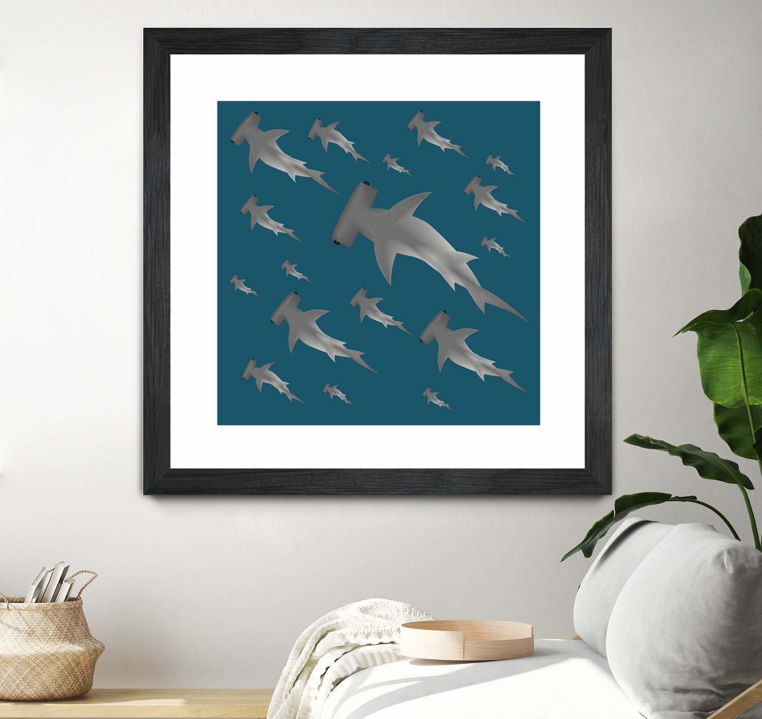 School of hammerhead sharks by Rodrigo Esparza-Salas on GIANT ART - blue digital drawing