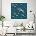 School of hammerhead sharks by Rodrigo Esparza-Salas on GIANT ART - blue digital drawing