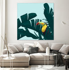 Green Toucan Tropical Banana Leaves Pattern by Brigitte Carre on GIANT ART - green digital painting