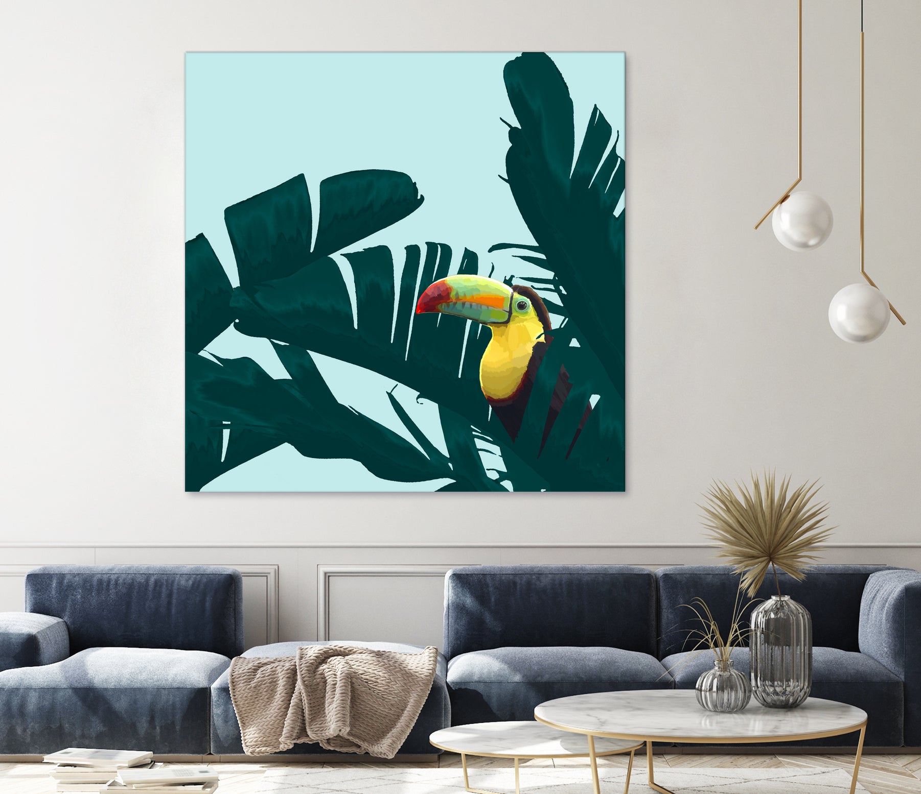 Green Toucan Tropical Banana Leaves Pattern by Brigitte Carre on GIANT ART - green digital painting