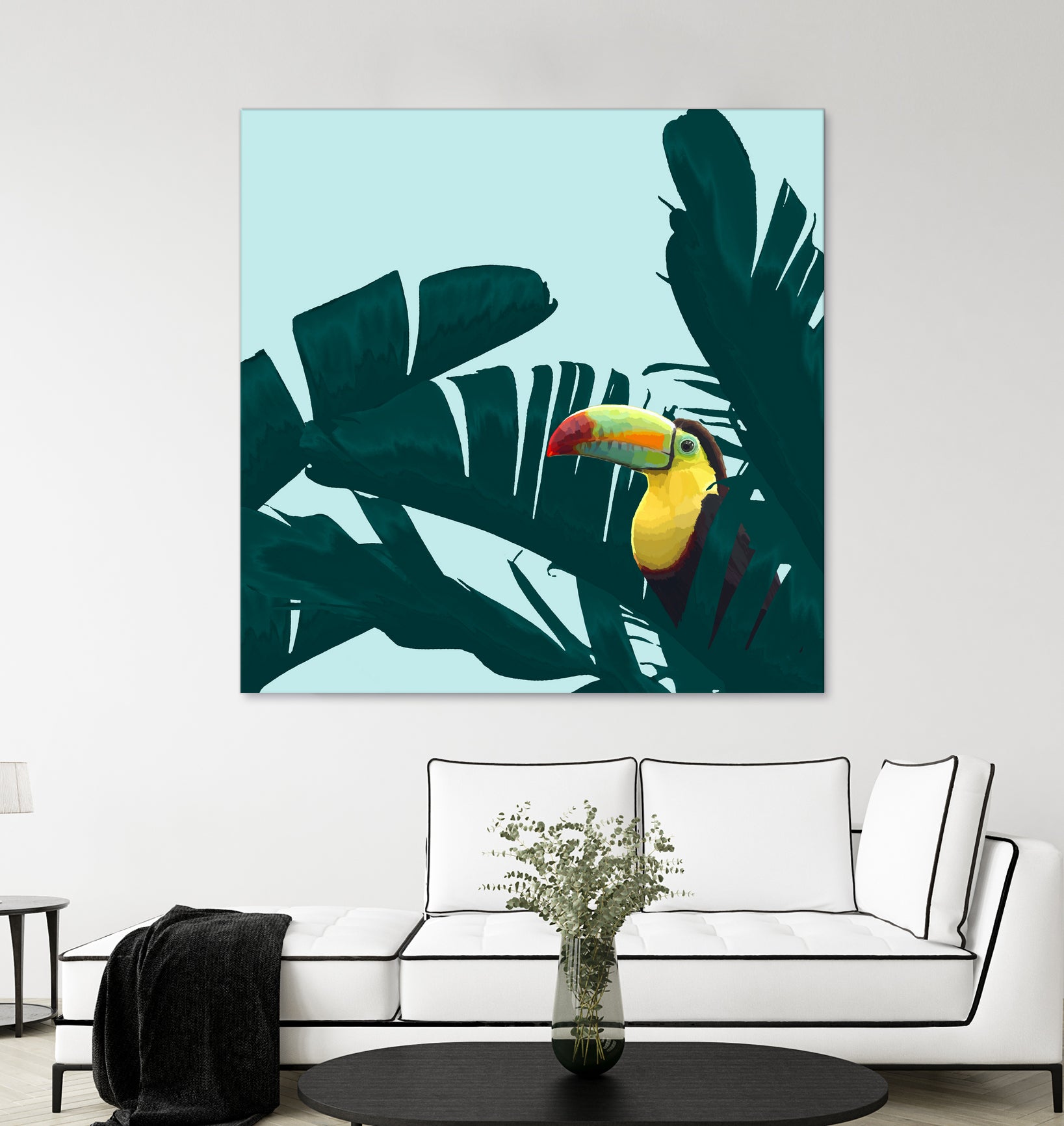 Green Toucan Tropical Banana Leaves Pattern by Brigitte Carre on GIANT ART - green digital painting