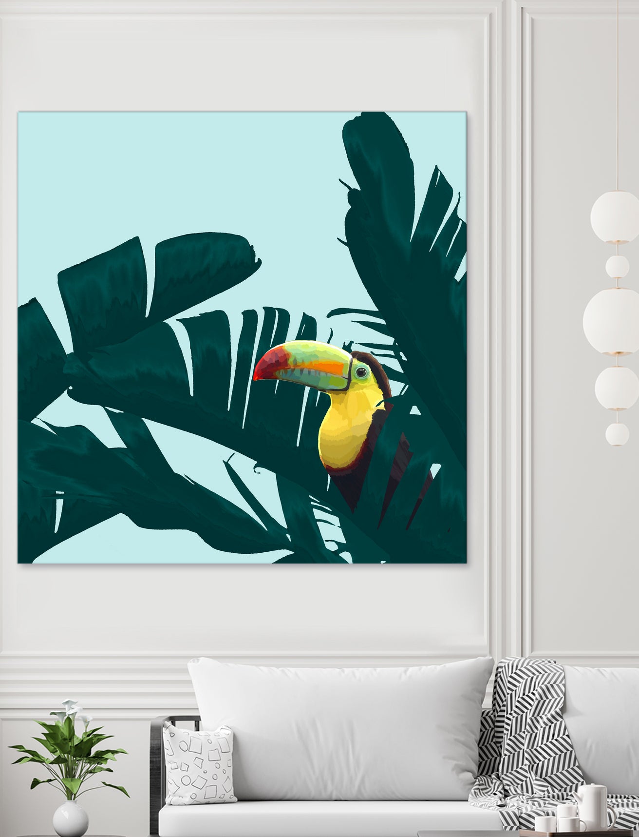 Green Toucan Tropical Banana Leaves Pattern by Brigitte Carre on GIANT ART - green digital painting