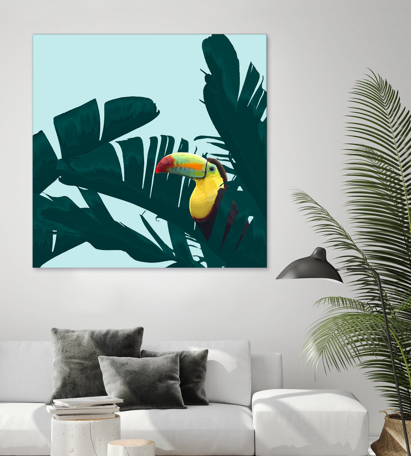 Green Toucan Tropical Banana Leaves Pattern by Brigitte Carre on GIANT ART - green digital painting