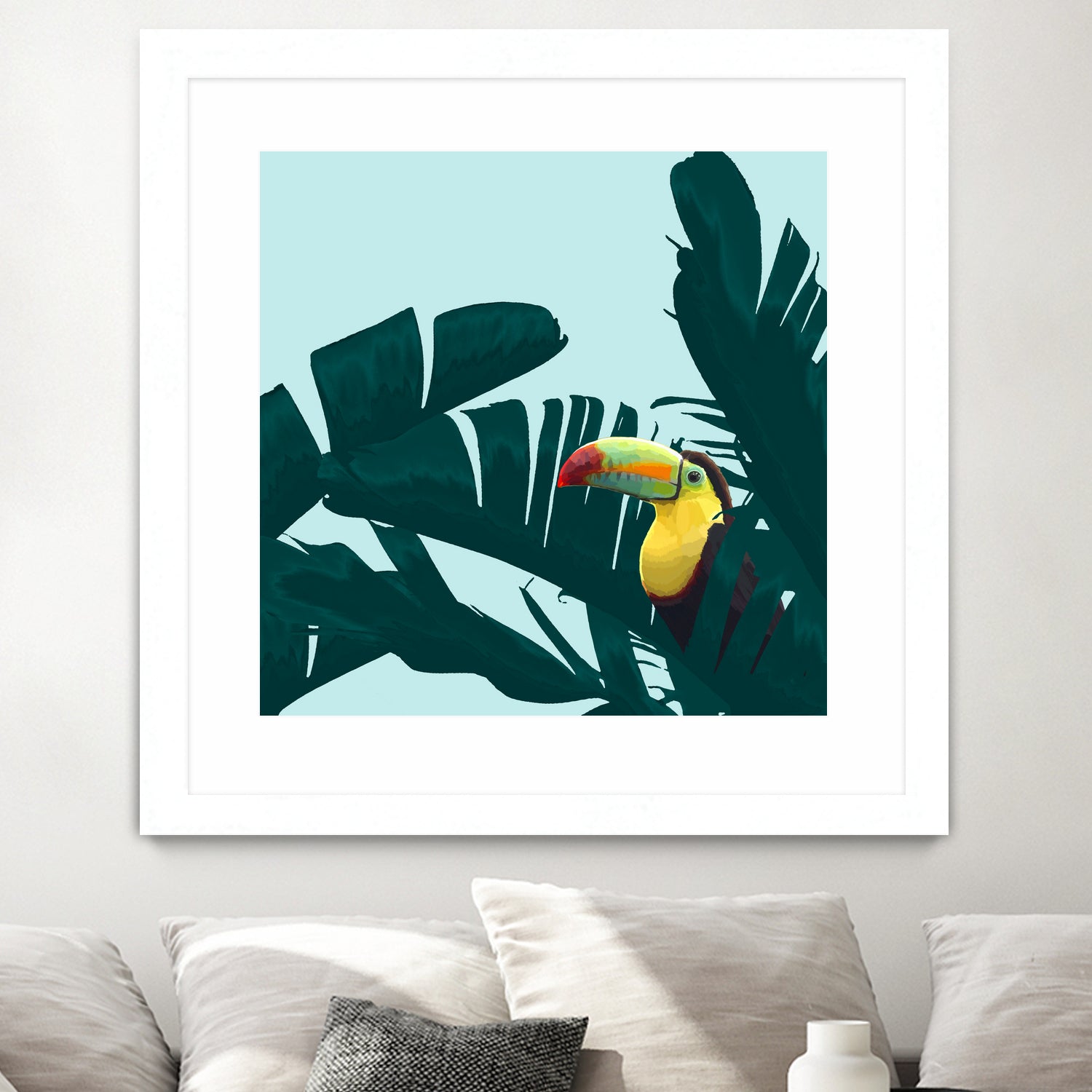 Green Toucan Tropical Banana Leaves Pattern by Brigitte Carre on GIANT ART - green digital painting