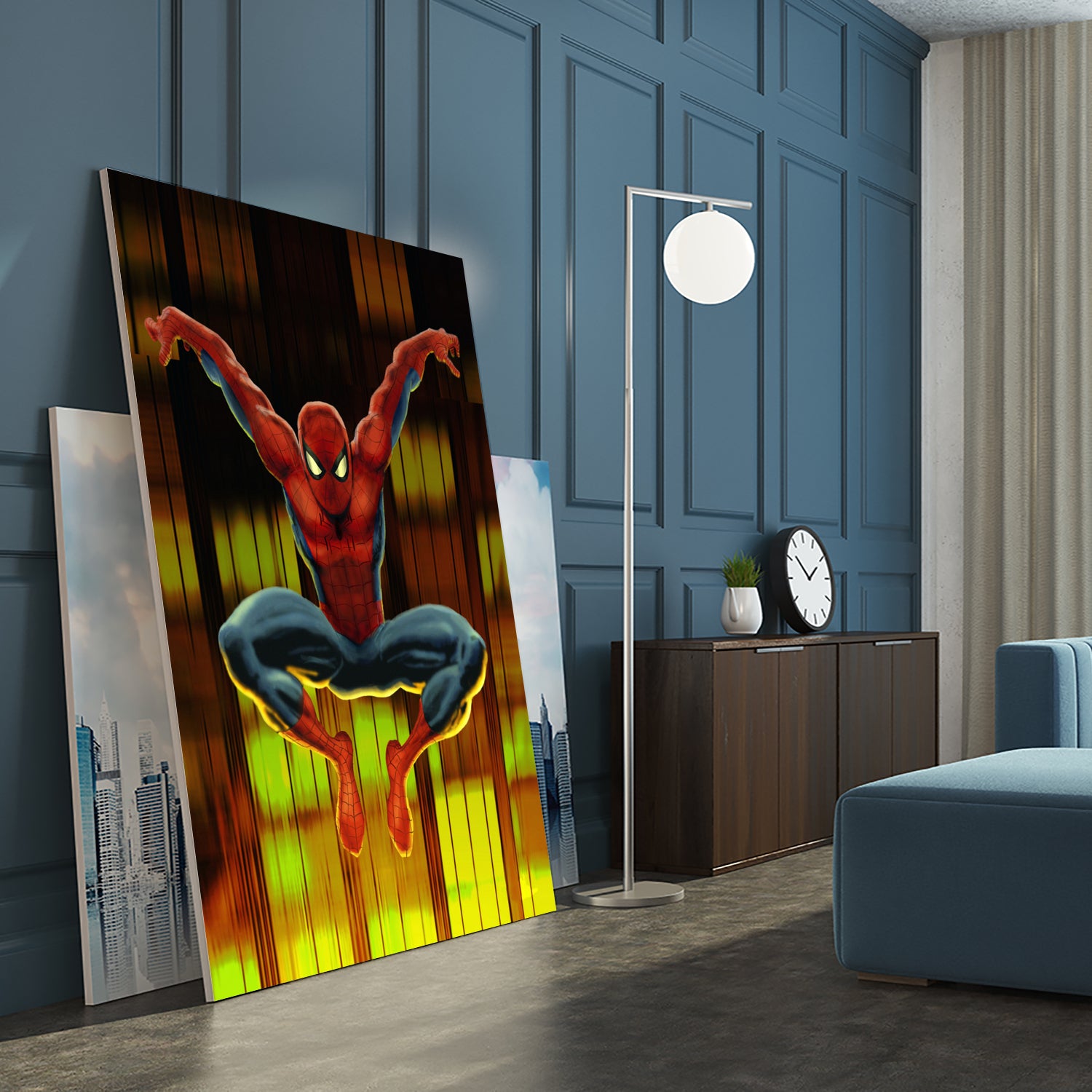 Marvel: Spider-Man Drops By by Dan Avenell on GIANT ART - blue digital painting