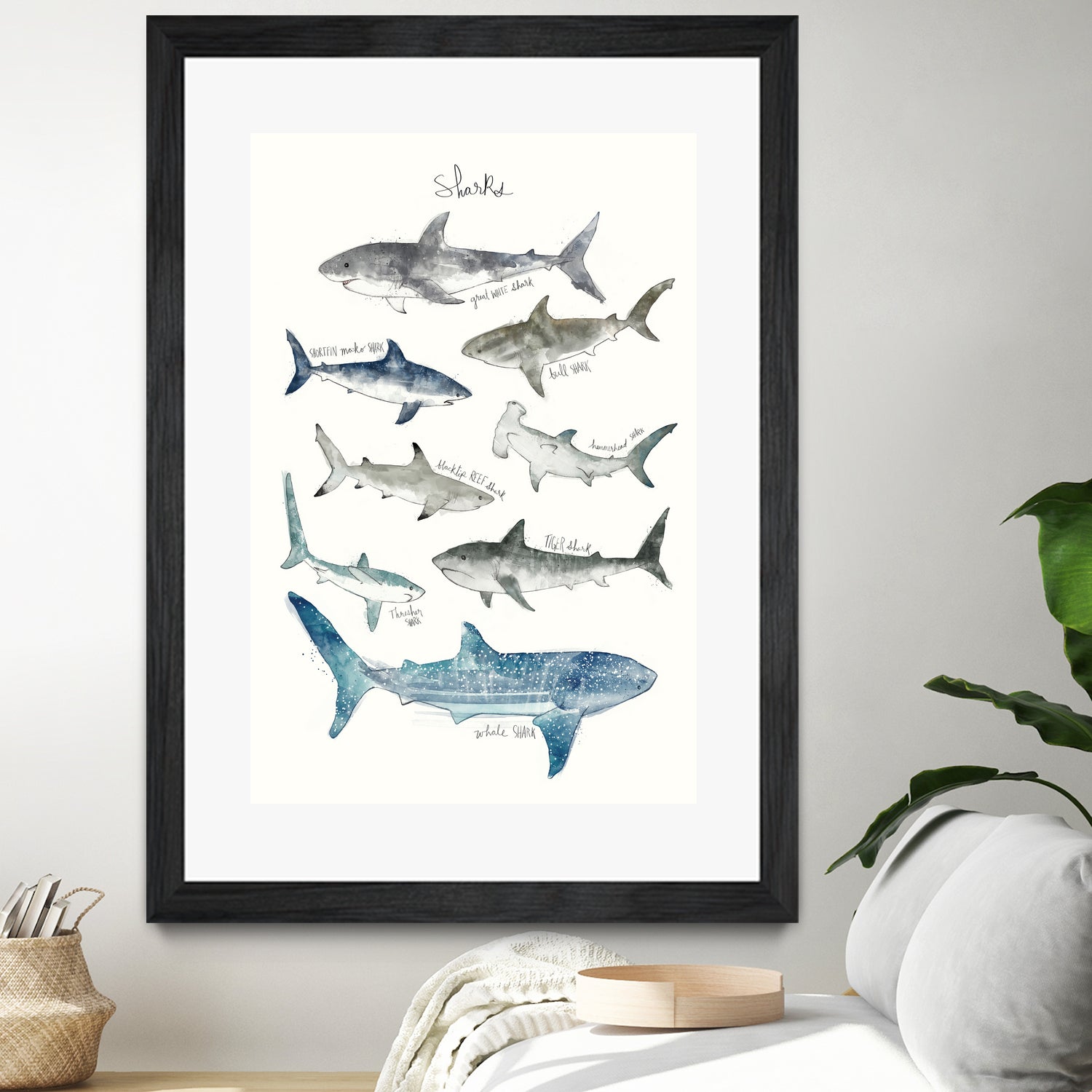 Sharks by Amy Hamilton on GIANT ART - blue mixed media