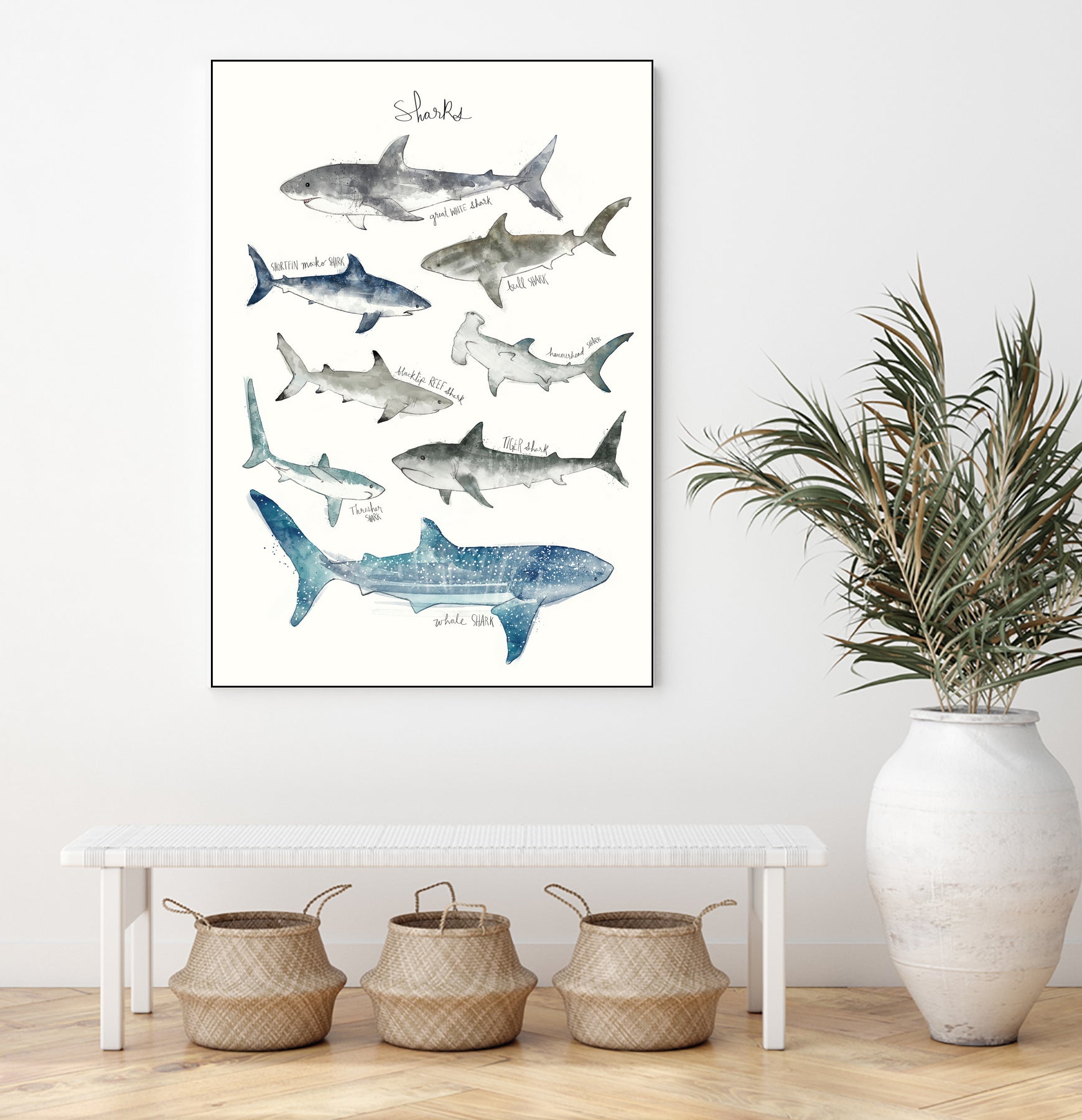 Sharks by Amy Hamilton on GIANT ART - blue mixed media