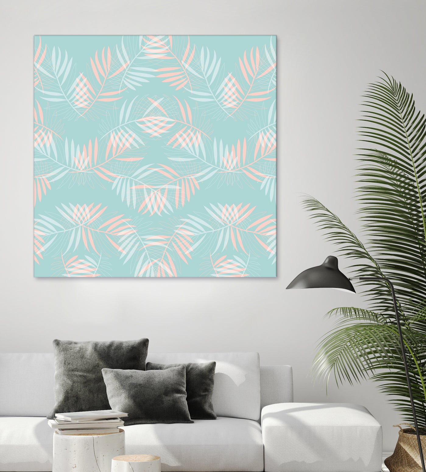 Palm Leaves Lace Pattern on Aqua by Dominique Van Roey on GIANT ART - green digital drawing