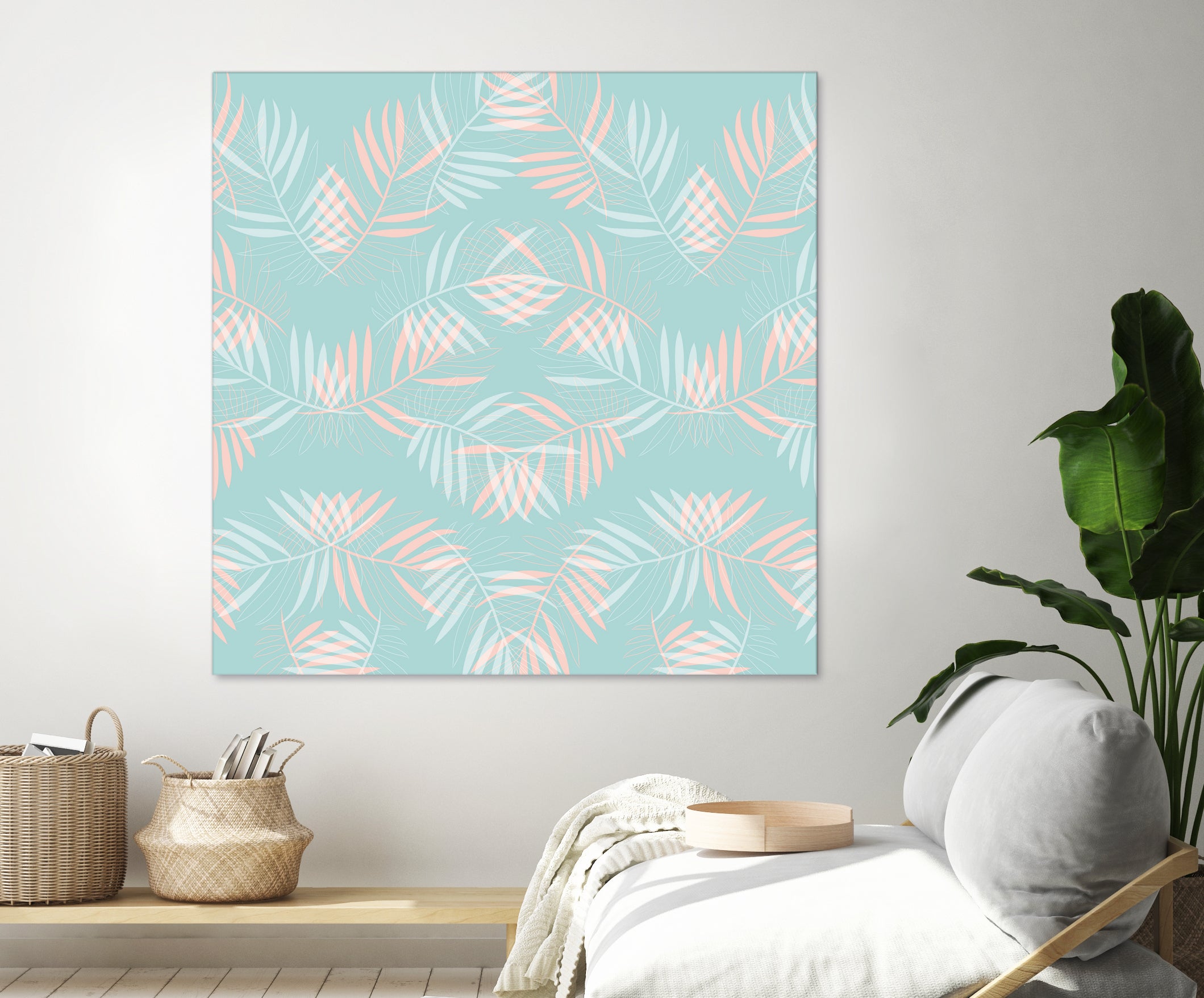 Palm Leaves Lace Pattern on Aqua by Dominique Van Roey on GIANT ART - green digital drawing