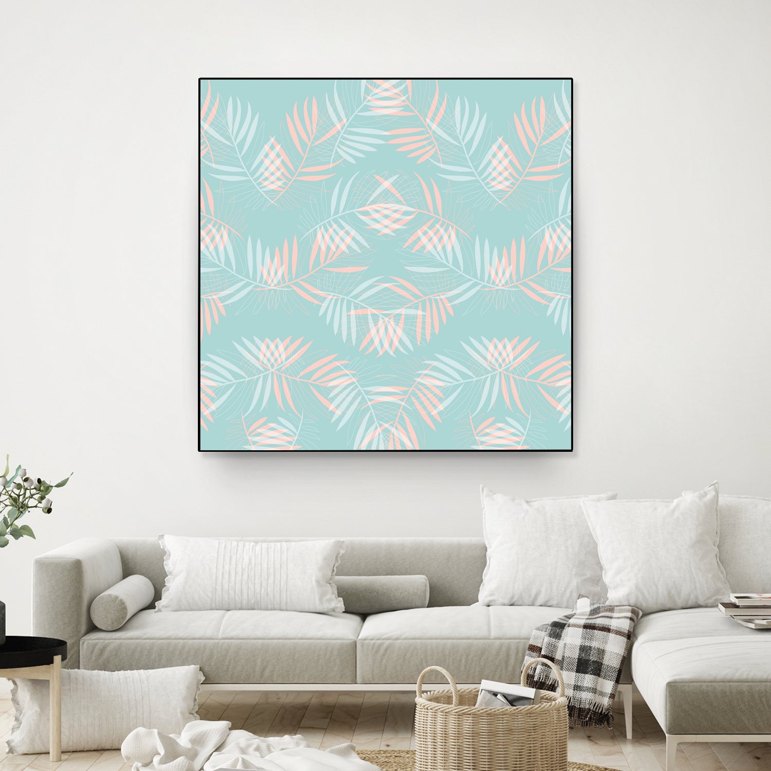 Palm Leaves Lace Pattern on Aqua by Dominique Van Roey on GIANT ART - green digital drawing