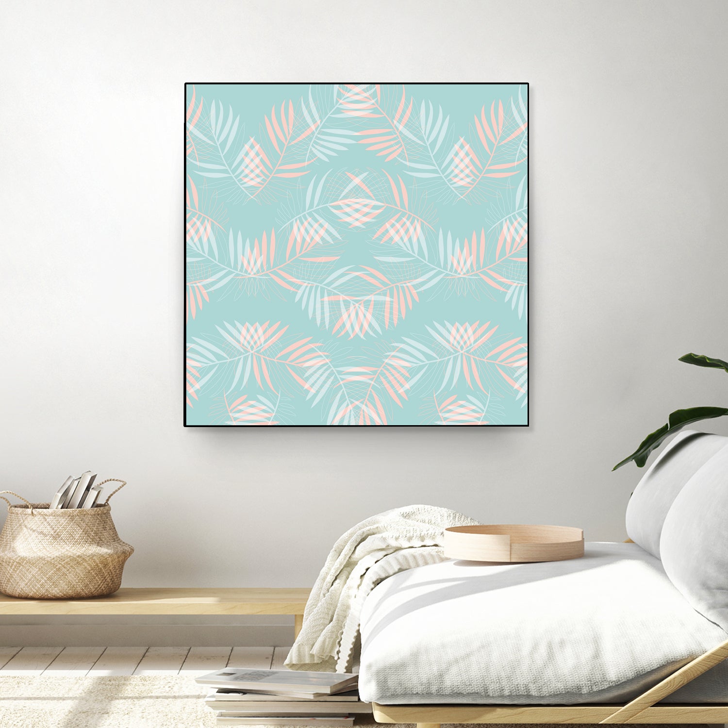 Palm Leaves Lace Pattern on Aqua by Dominique Van Roey on GIANT ART - green digital drawing