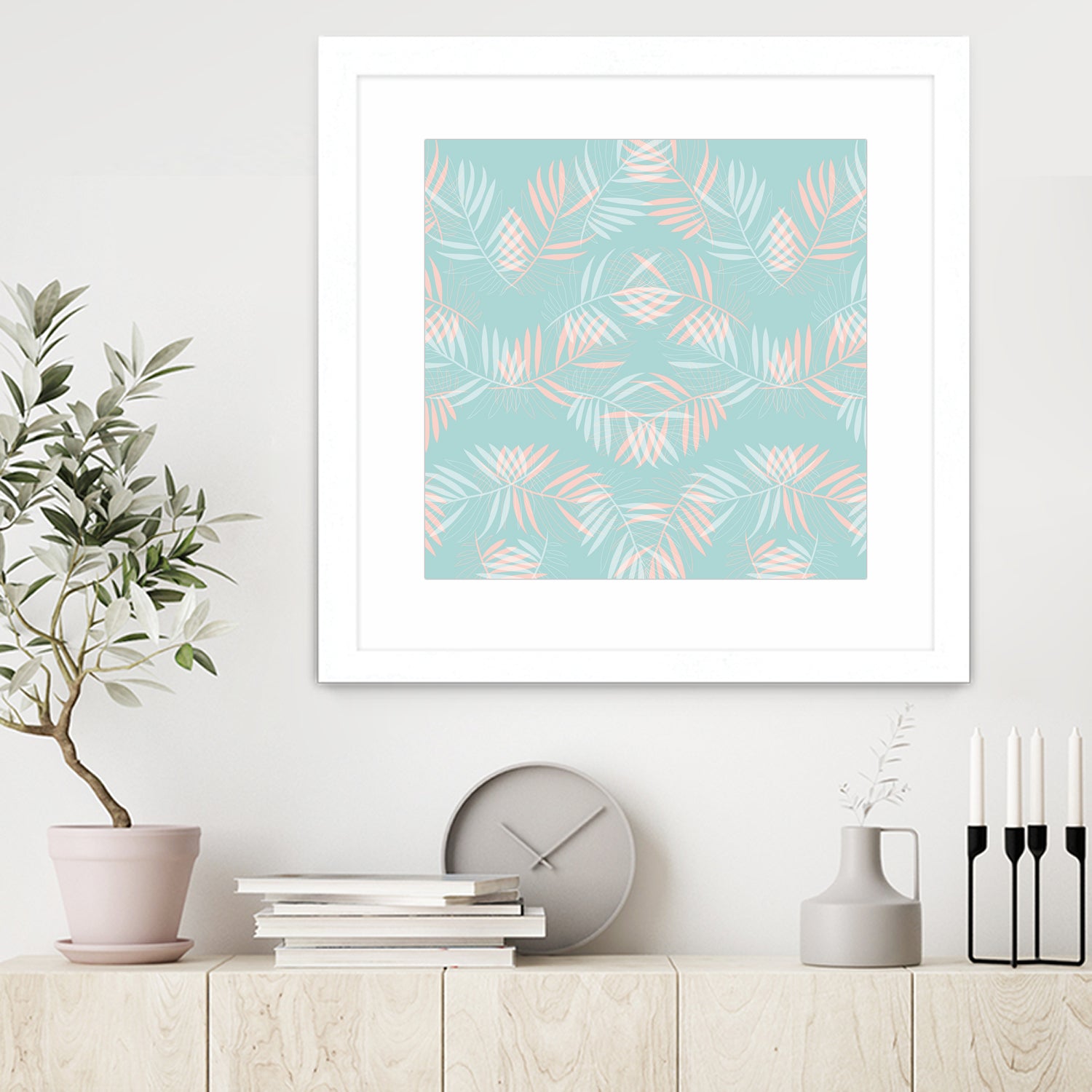 Palm Leaves Lace Pattern on Aqua by Dominique Van Roey on GIANT ART - green digital drawing