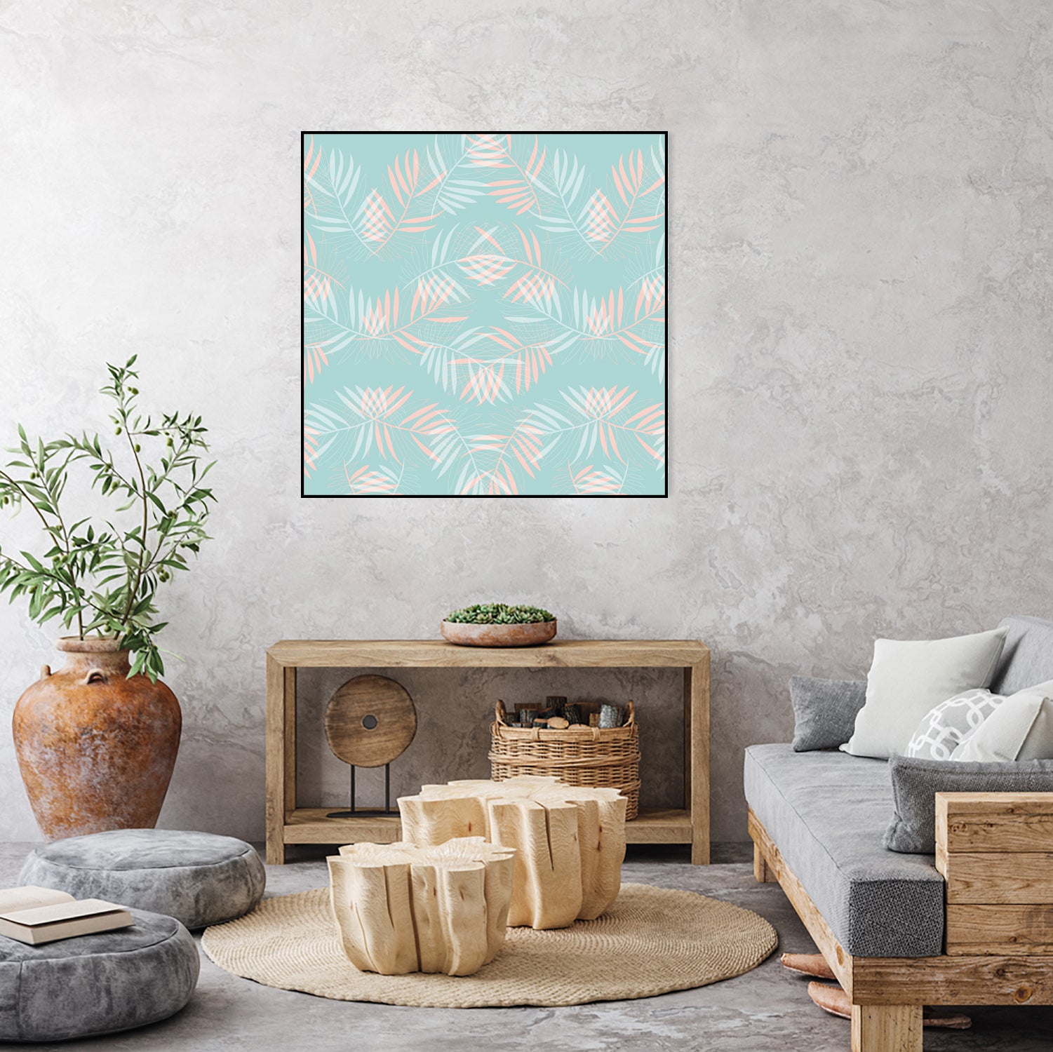 Palm Leaves Lace Pattern on Aqua by Dominique Van Roey on GIANT ART - green digital drawing