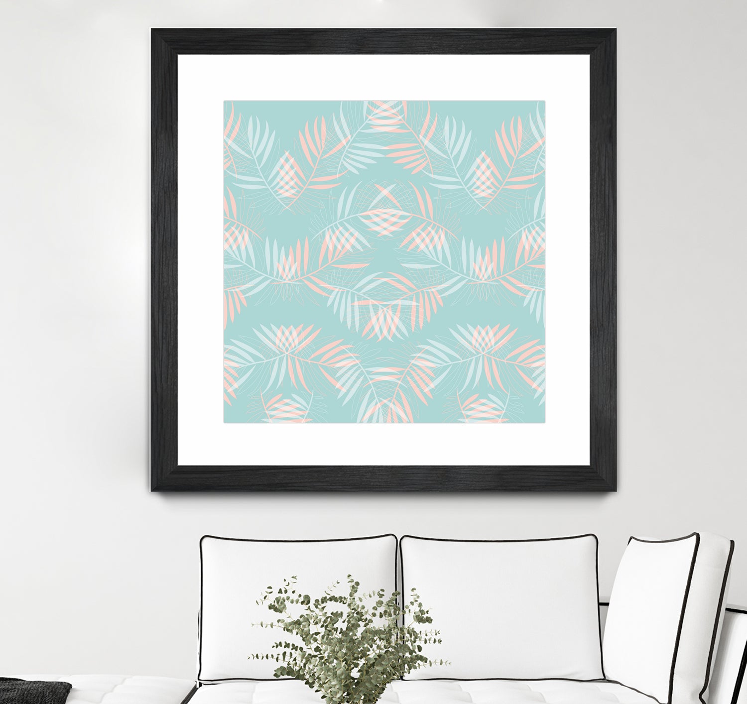 Palm Leaves Lace Pattern on Aqua by Dominique Van Roey on GIANT ART - green digital drawing