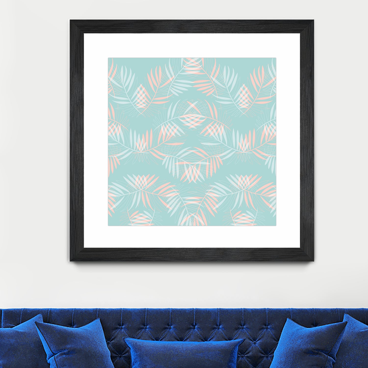 Palm Leaves Lace Pattern on Aqua by Dominique Van Roey on GIANT ART - green digital drawing