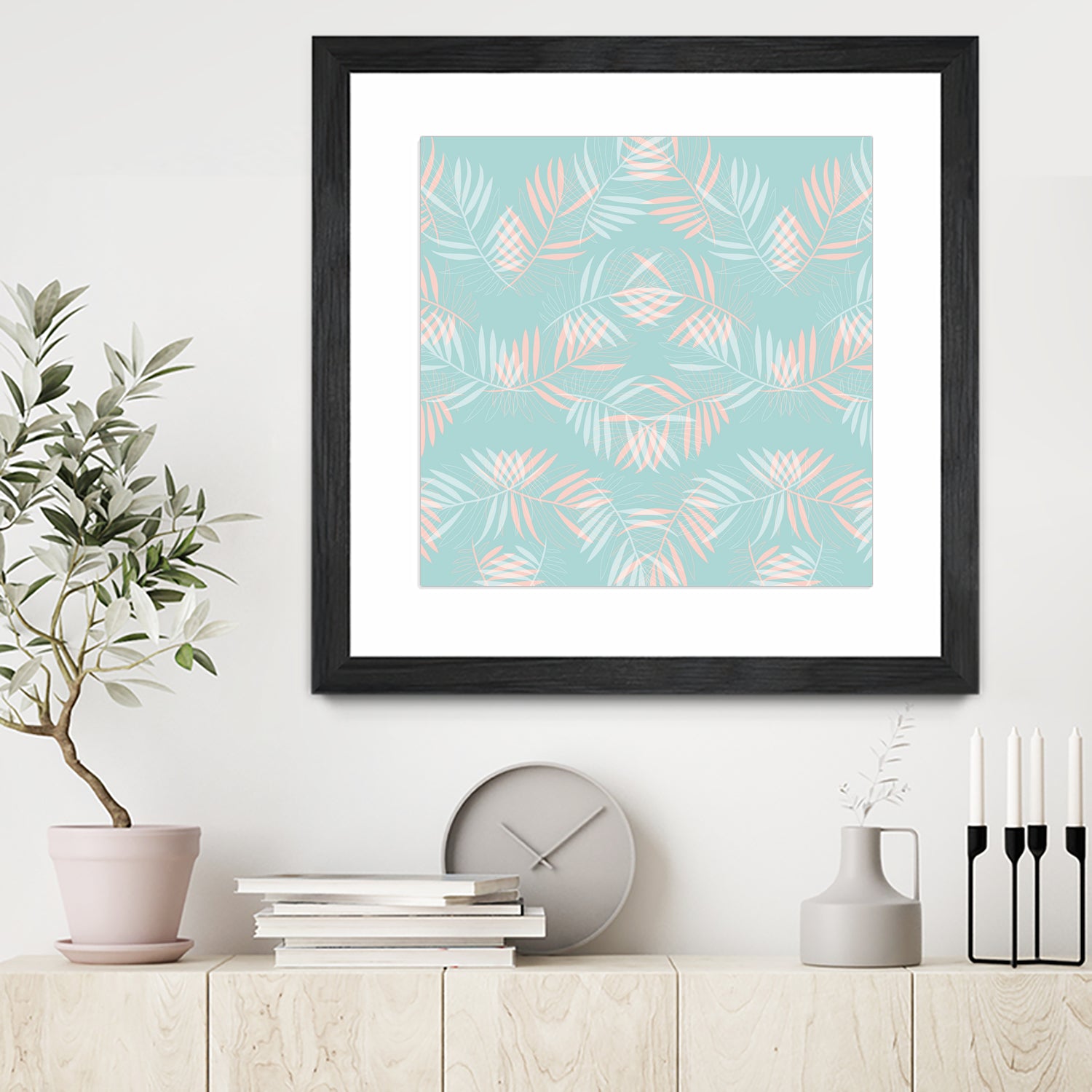 Palm Leaves Lace Pattern on Aqua by Dominique Van Roey on GIANT ART - green digital drawing