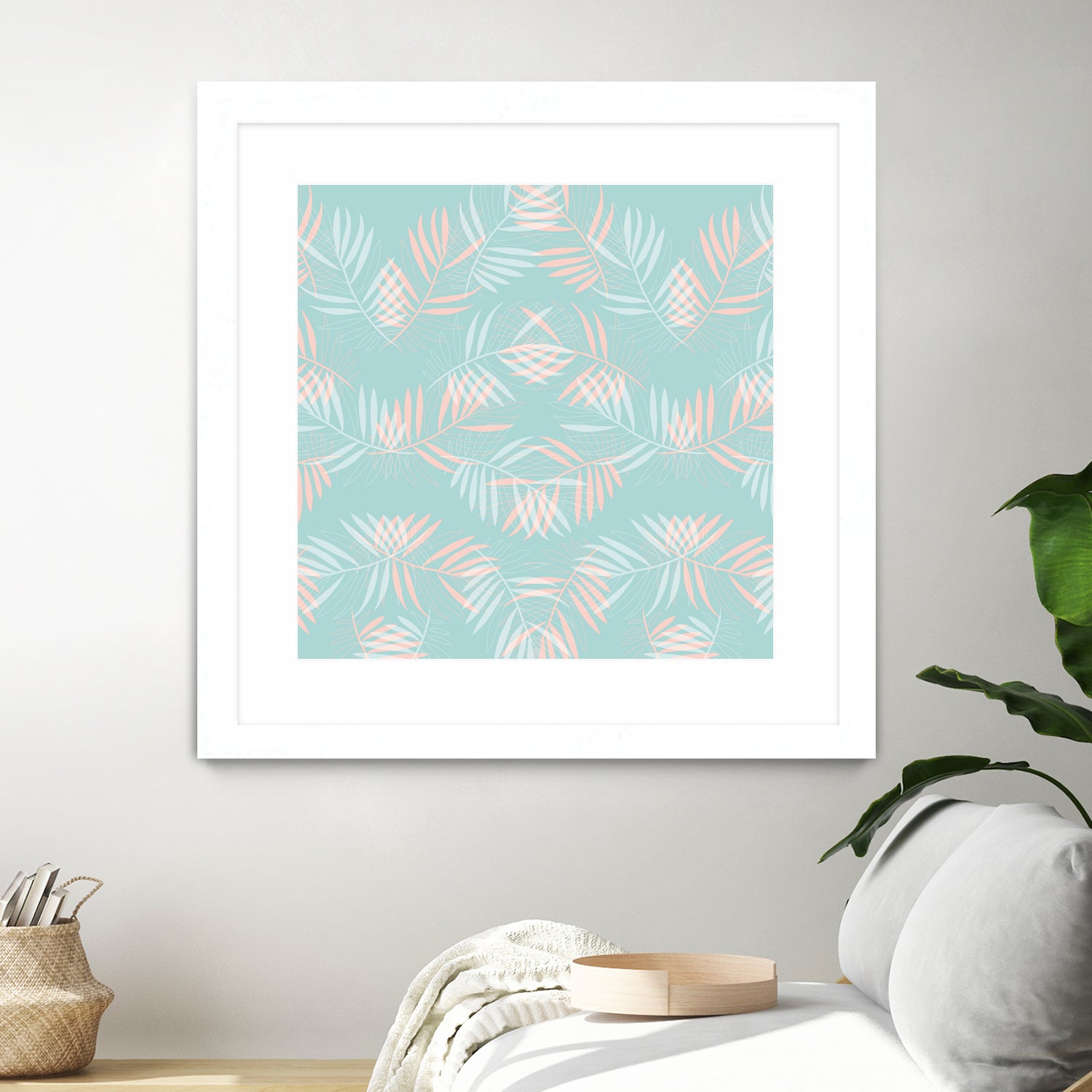 Palm Leaves Lace Pattern on Aqua by Dominique Van Roey on GIANT ART - green digital drawing