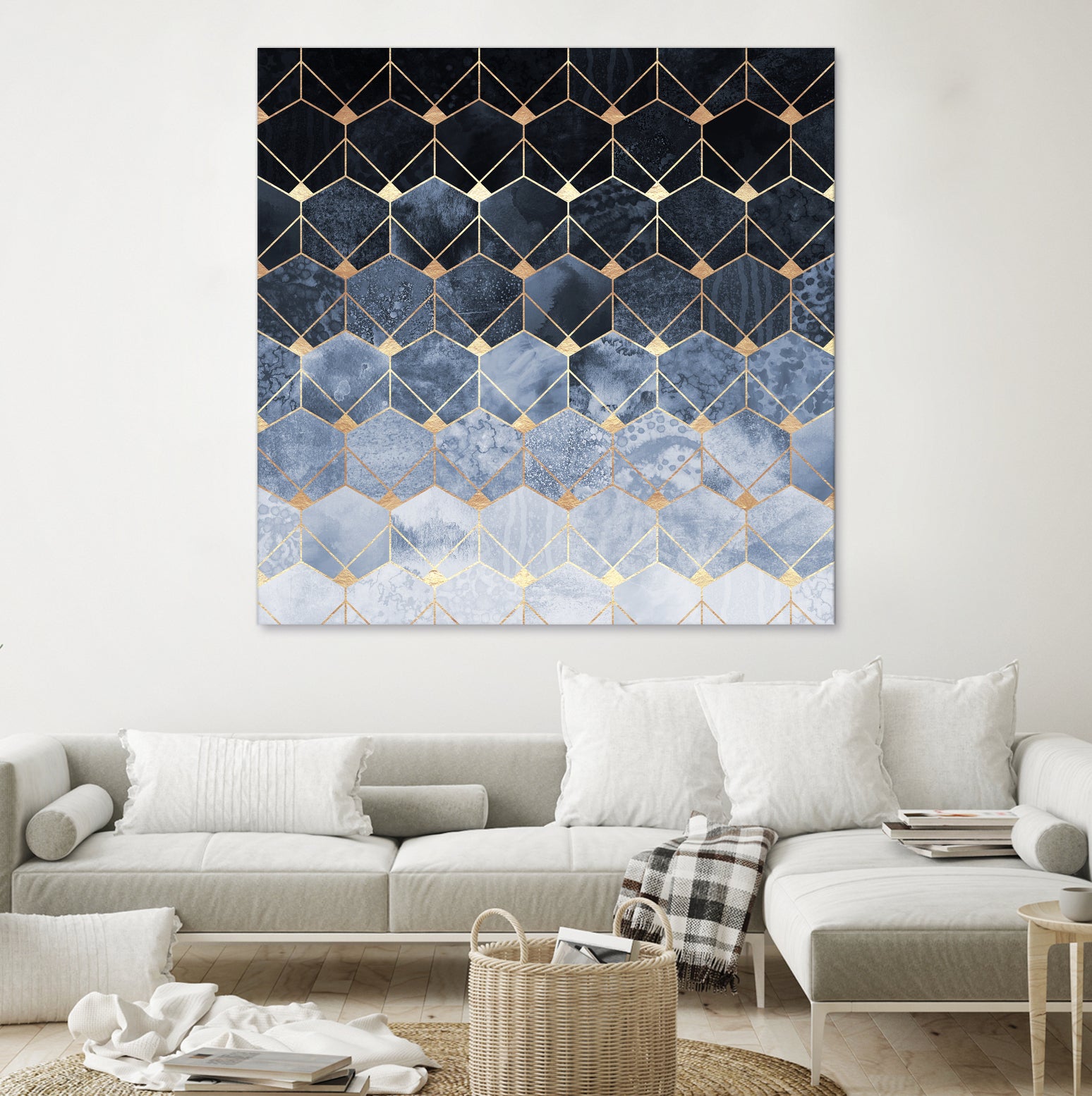 Blue hexagons and diamonds by Elisabeth Fredriksson on GIANT ART - blue digital painting