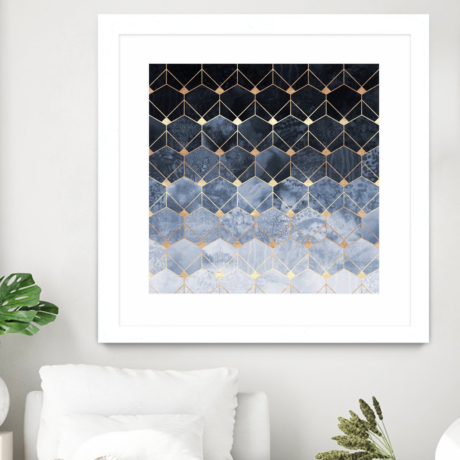 Blue hexagons and diamonds by Elisabeth Fredriksson on GIANT ART - blue digital painting