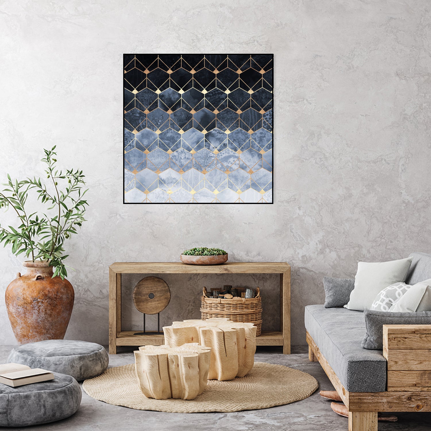 Blue hexagons and diamonds by Elisabeth Fredriksson on GIANT ART - blue digital painting