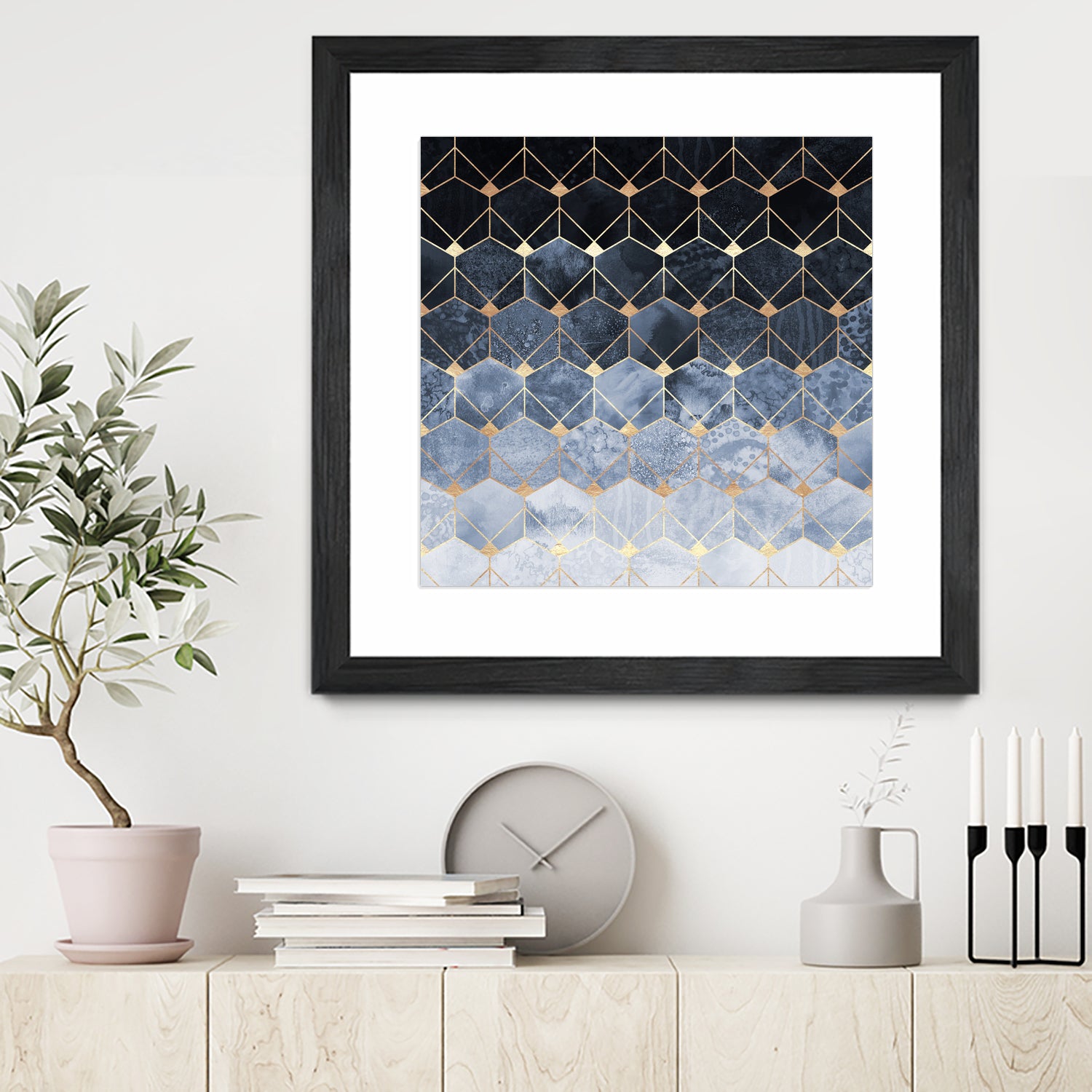 Blue hexagons and diamonds by Elisabeth Fredriksson on GIANT ART - blue digital painting