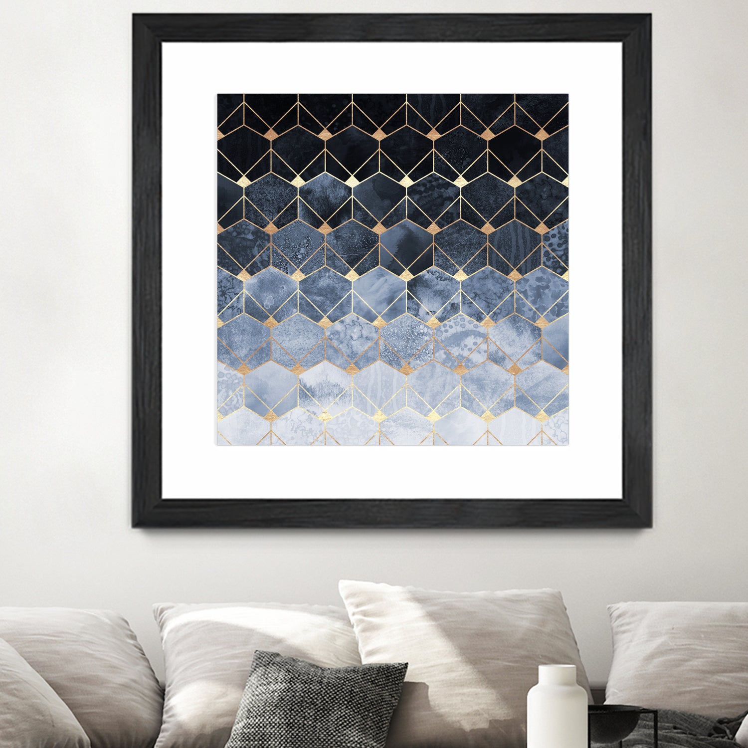 Blue hexagons and diamonds by Elisabeth Fredriksson on GIANT ART - blue digital painting