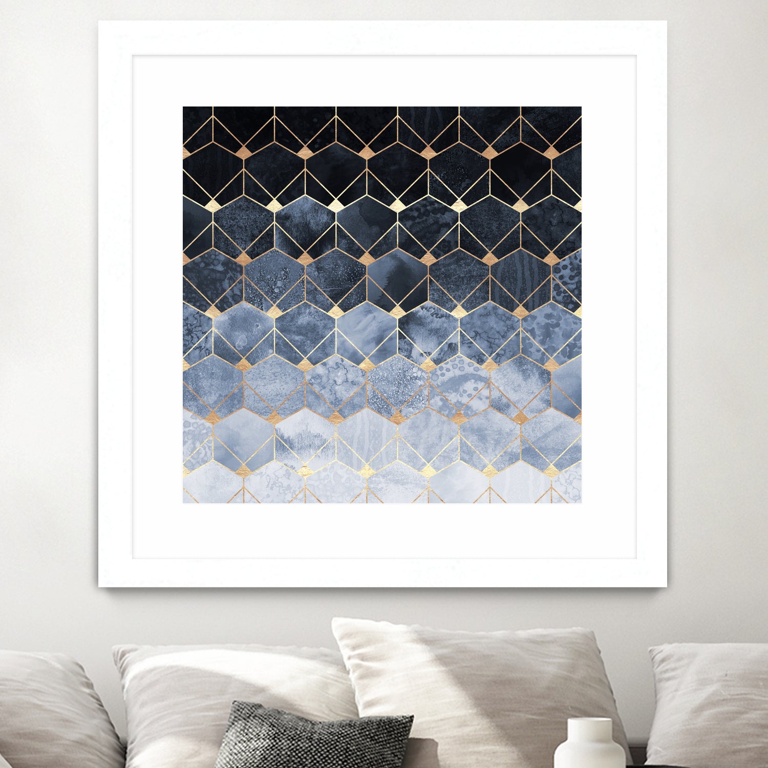 Blue hexagons and diamonds by Elisabeth Fredriksson on GIANT ART - blue digital painting