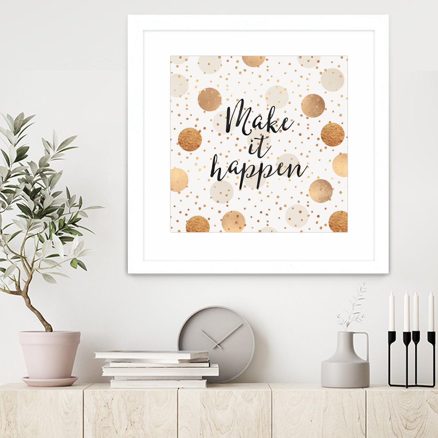 Make it happen - Gold Dots by Elisabeth Fredriksson on GIANT ART - yellow digital painting