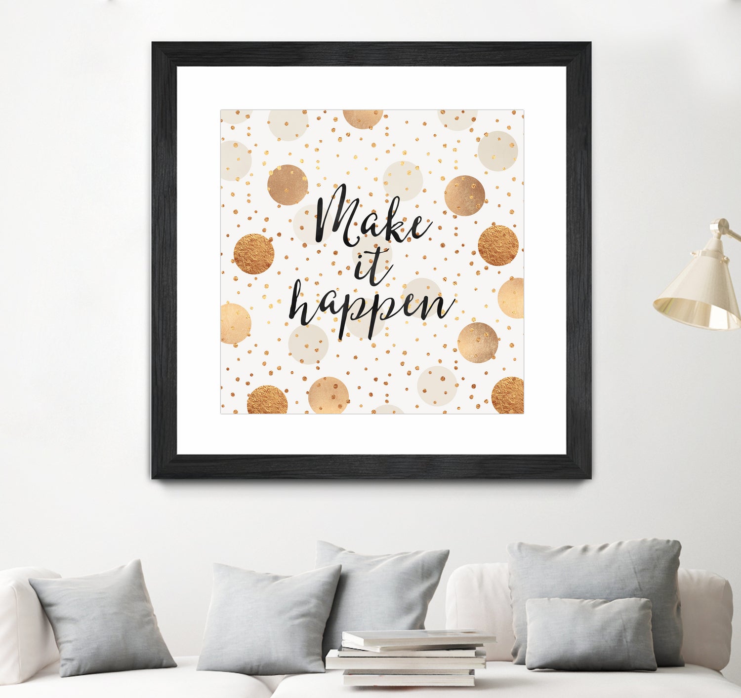 Make it happen - Gold Dots by Elisabeth Fredriksson on GIANT ART - yellow digital painting