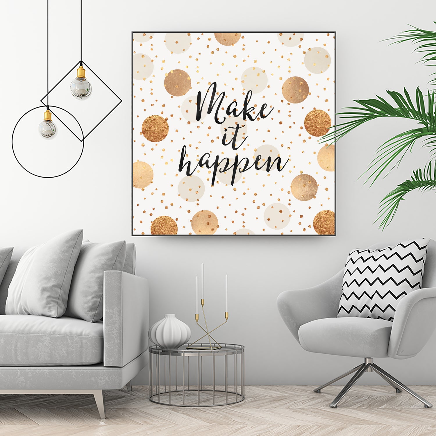 Make it happen - Gold Dots by Elisabeth Fredriksson on GIANT ART - yellow digital painting