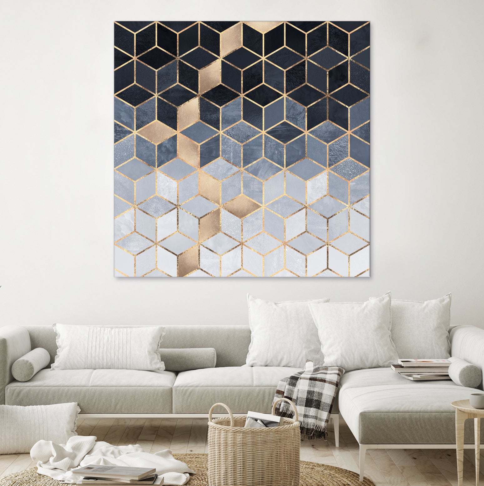 Soft Blue Gradient Cubes by Elisabeth Fredriksson on GIANT ART - blue digital painting