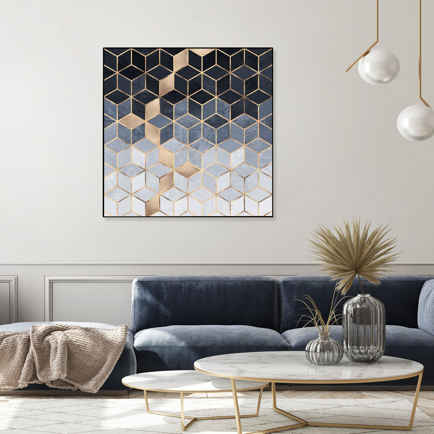 Soft Blue Gradient Cubes by Elisabeth Fredriksson on GIANT ART - blue digital painting