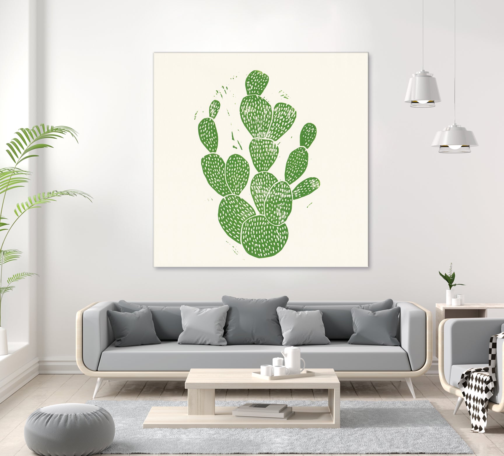 Linocut Cacti by Bianca Green on GIANT ART - green mixed media