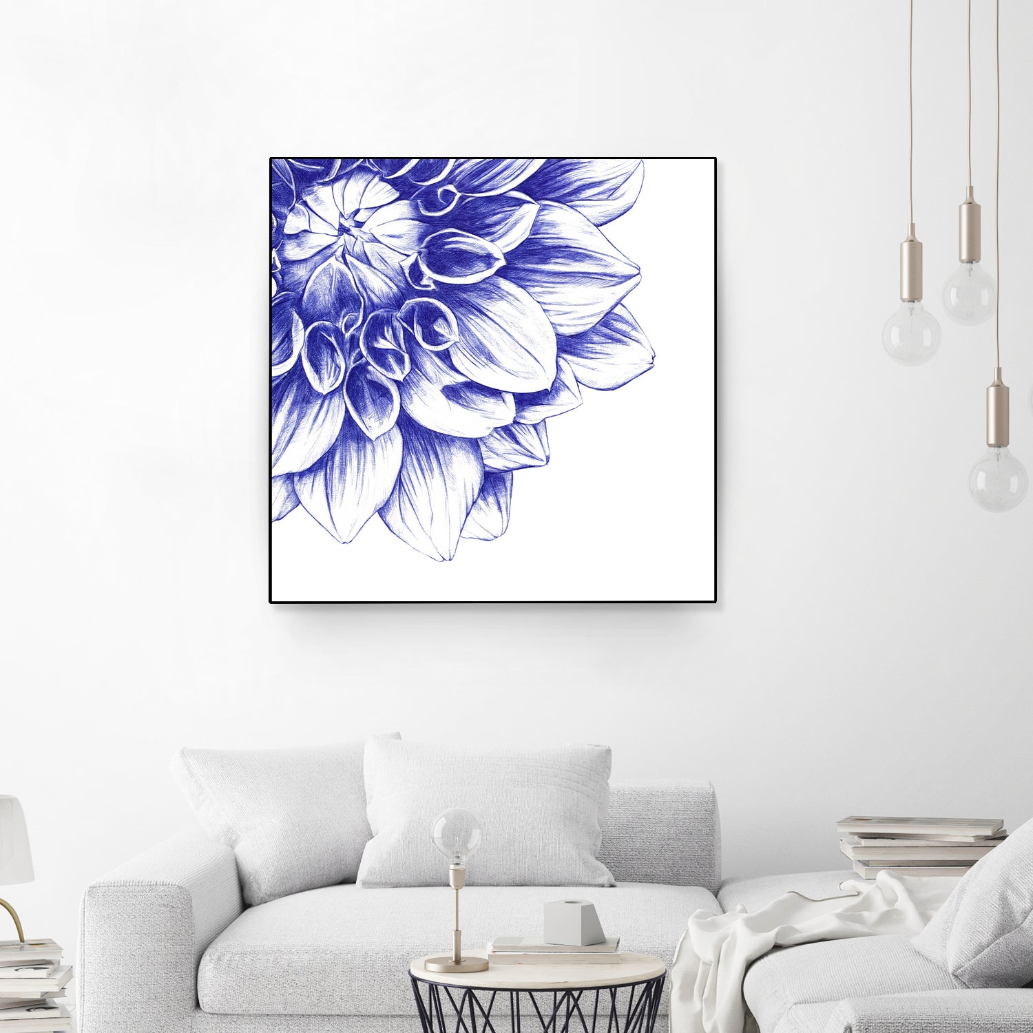 Ballpoint Blue Dahlia by Ronny Petrus Johannes Kools on GIANT ART - blue digital drawing