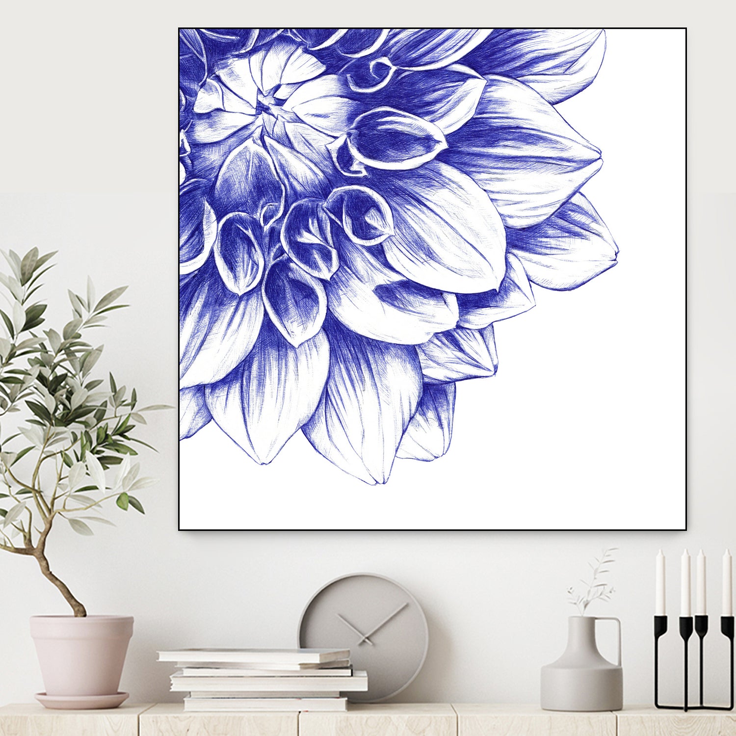 Ballpoint Blue Dahlia by Ronny Petrus Johannes Kools on GIANT ART - blue digital drawing