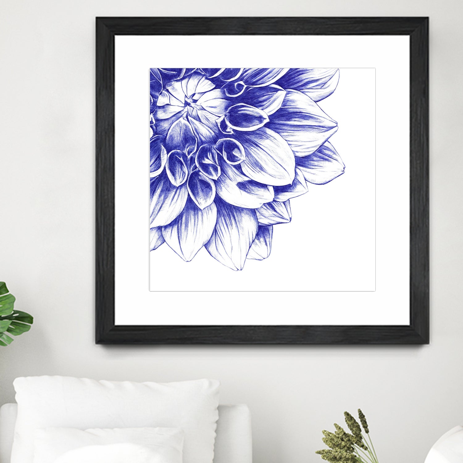 Ballpoint Blue Dahlia by Ronny Petrus Johannes Kools on GIANT ART - blue digital drawing