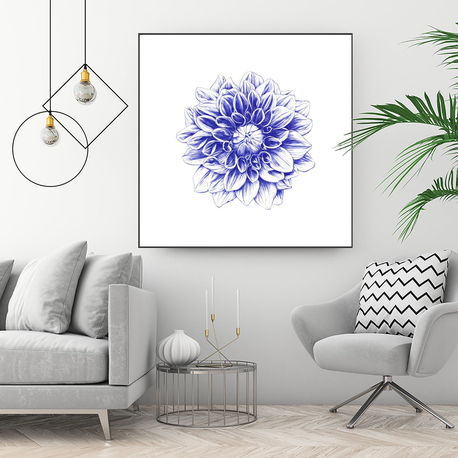 Ballpoint Blue Dahlia by Ronny Petrus Johannes Kools on GIANT ART - blue digital drawing