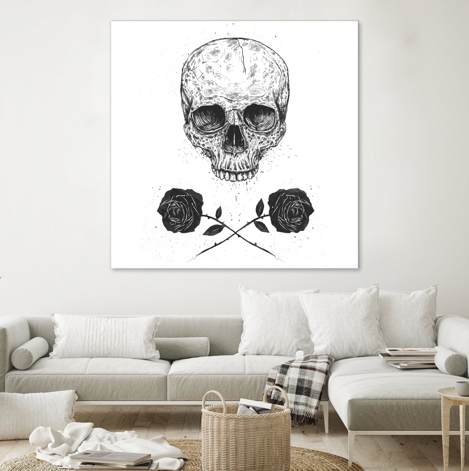 Skull N' Roses by Solti Balázs on GIANT ART - white digital drawing