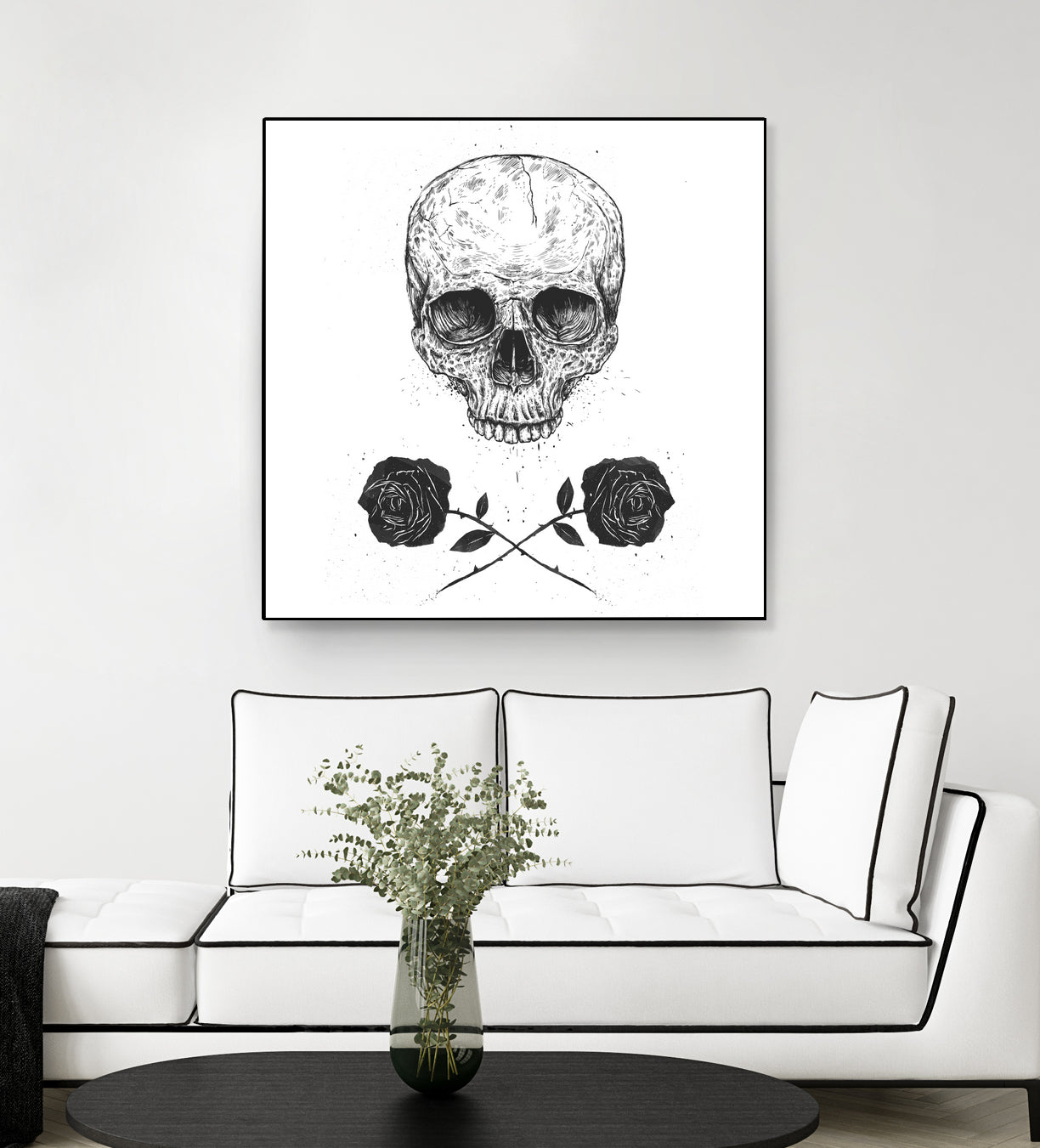 Skull N' Roses by Solti Balázs on GIANT ART - white digital drawing