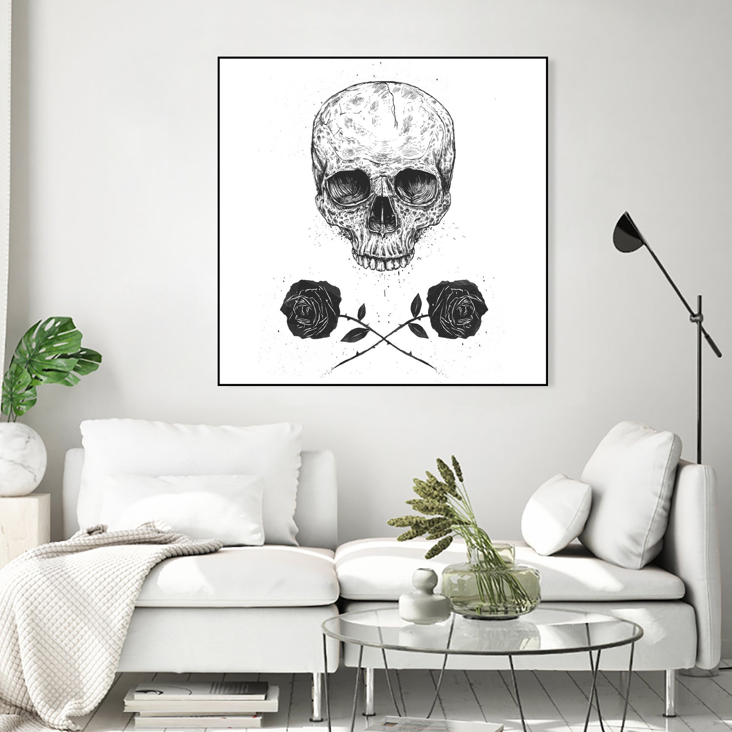 Skull N' Roses by Solti Balázs on GIANT ART - white digital drawing