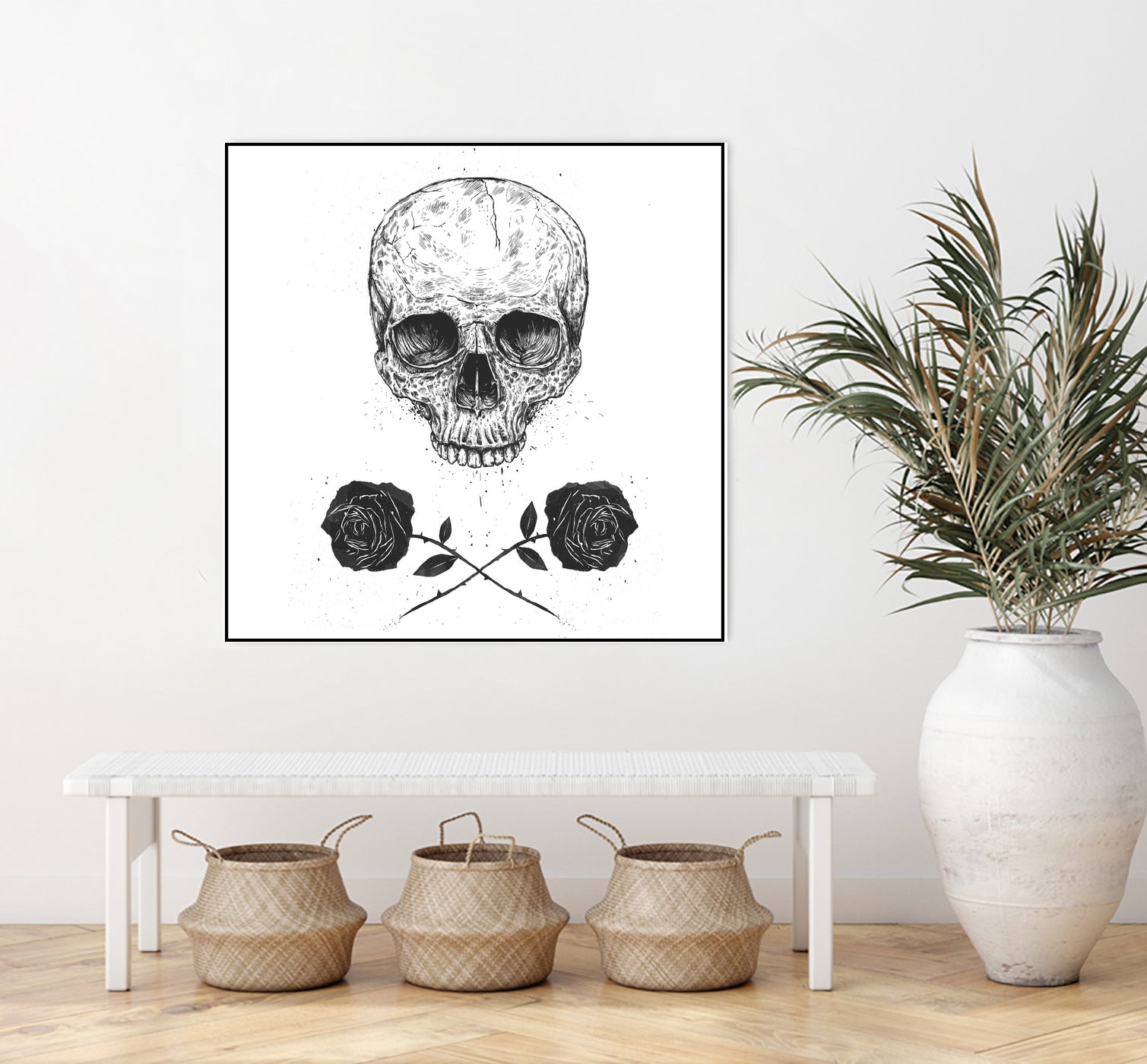 Skull N' Roses by Solti Balázs on GIANT ART - white digital drawing