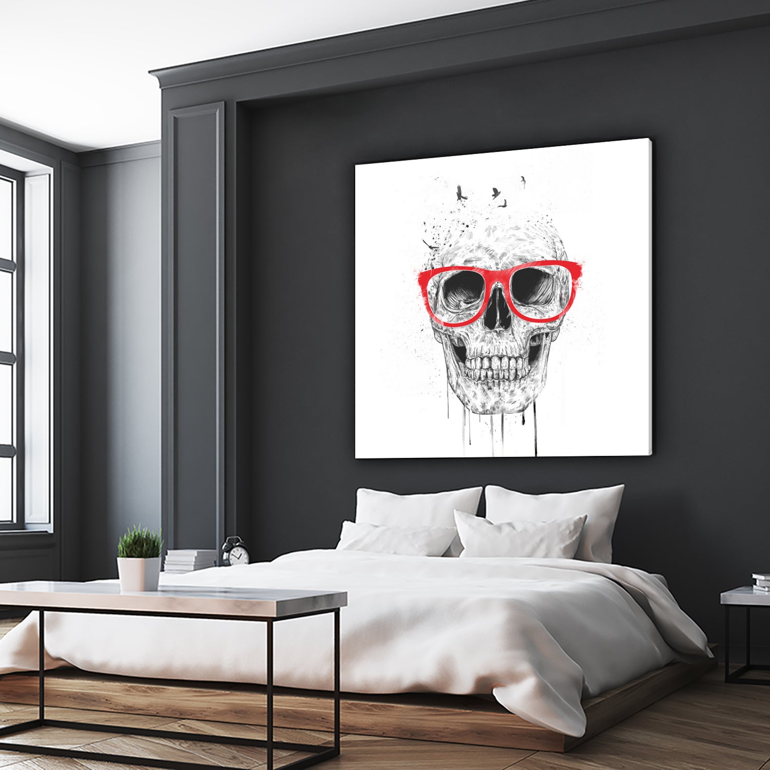 Skull with red glasses by Solti Balázs on GIANT ART - white digital painting